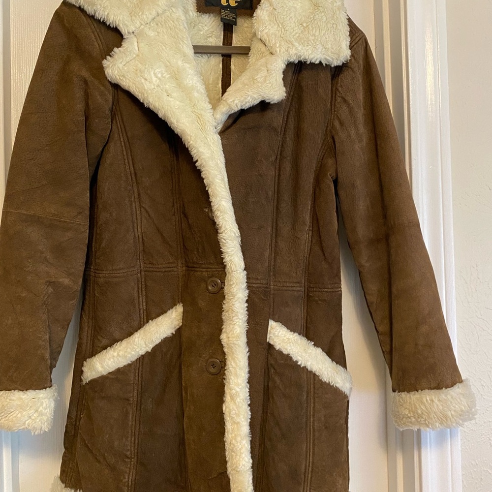 Seventyseven leather jacket w/faux fur trim (sz M)